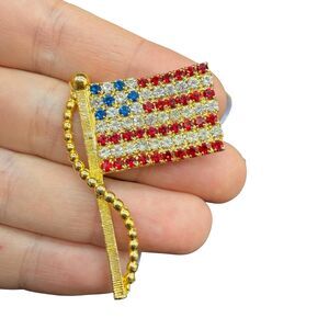 Vintage Jewelry American Flag Gold Tone Brooch Pin